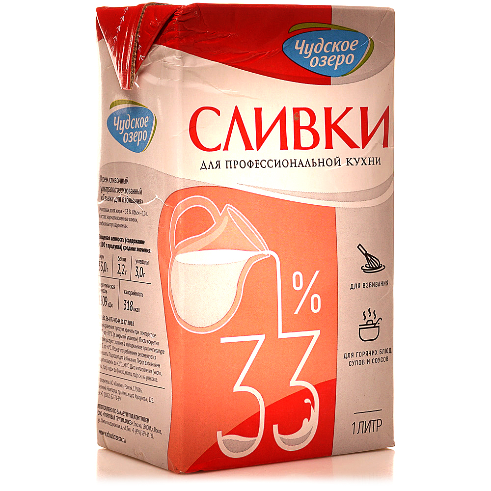 Сливки Чудское озеро 33% 1л т/п купить за 525 руб. с доставкой на дом в  интернет-магазине «Palladi» в Южно-Сахалинске