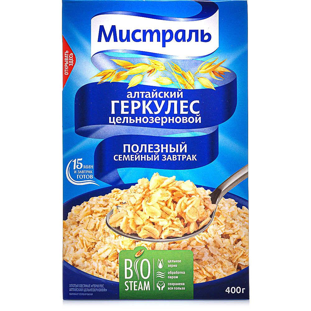 Хлопья Мистраль 400г геркулес традиционный купить за 110 руб. с доставкой  на дом в интернет-магазине «Palladi» в Южно-Сахалинске