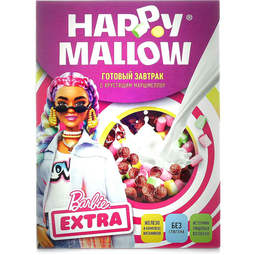 Сухой завтрак шарики Happy Mallow Барби с хрустяим маршмеллоу 240г ...