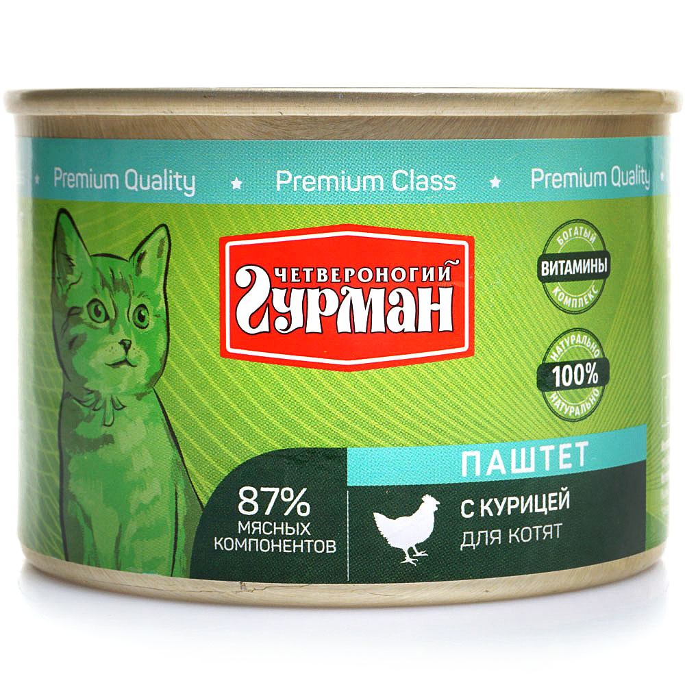Консервы для котят Четвероногий Гурман Премиум Паштет с курицей 190г ...