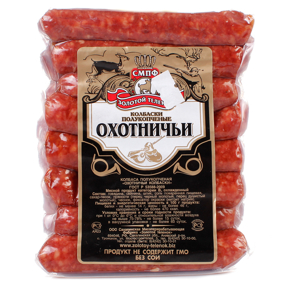 Колбаски Золотой теленок Охотничьи 380г вакуум купить за 426 руб. с ...