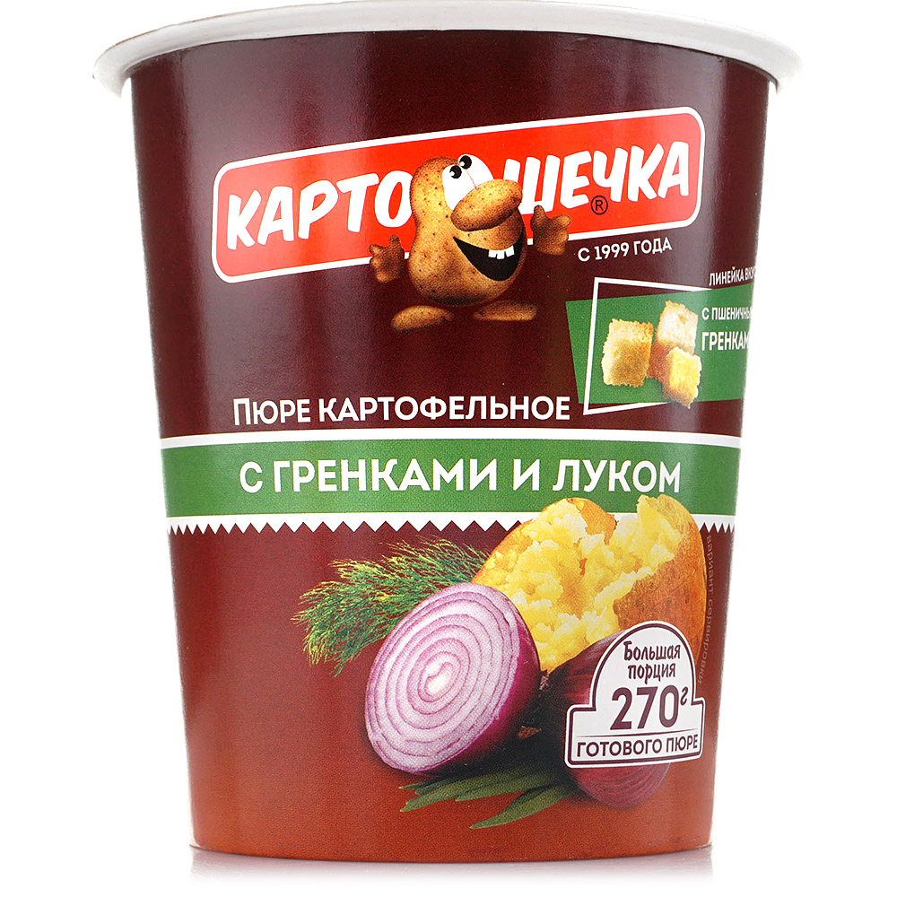 Картофельное пюре Картошечка 40г с жареным луком и гренками 1/16 купить за  74 руб. с доставкой на дом в интернет-магазине «Palladi» в Южно-Сахалинске