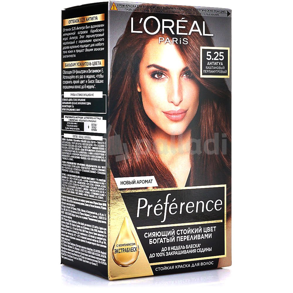 Краска для волос L`OREAL PREFERENCE 5.25 АНТИГУА Каштановый перламутровый  купить за 1 002 руб. с доставкой на дом в интернет-магазине «Palladi» в  Южно-Сахалинске