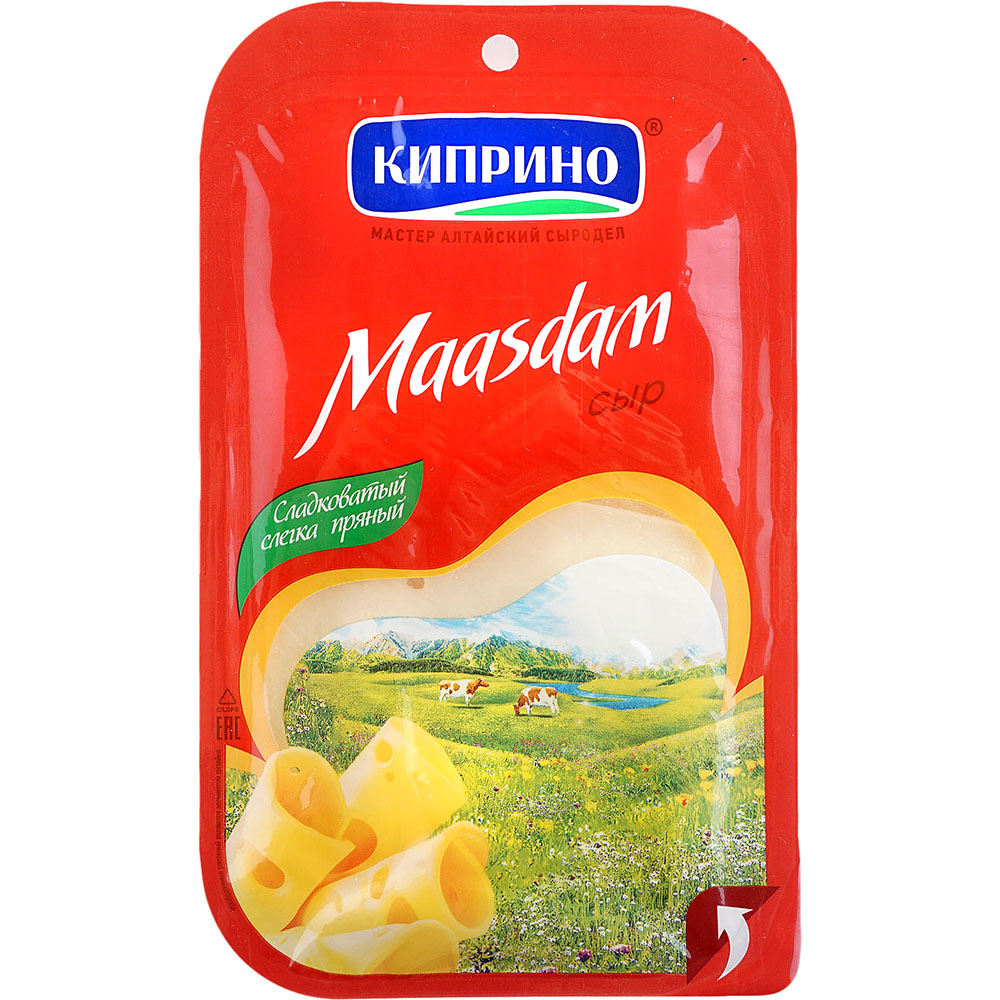 Сыр Киприно Маасдам нарезка 125г 50% жирности купить за 261 руб. с ...