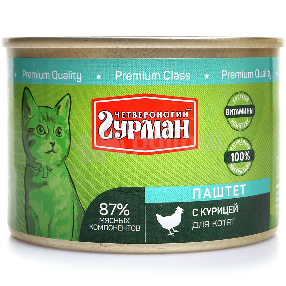 Консервы для котят Четвероногий Гурман Премиум Паштет с курицей 190г ...