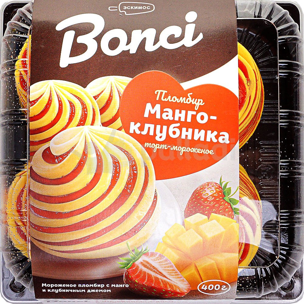 Торт-мороженое BONCI пломбир манго-клубника 400г