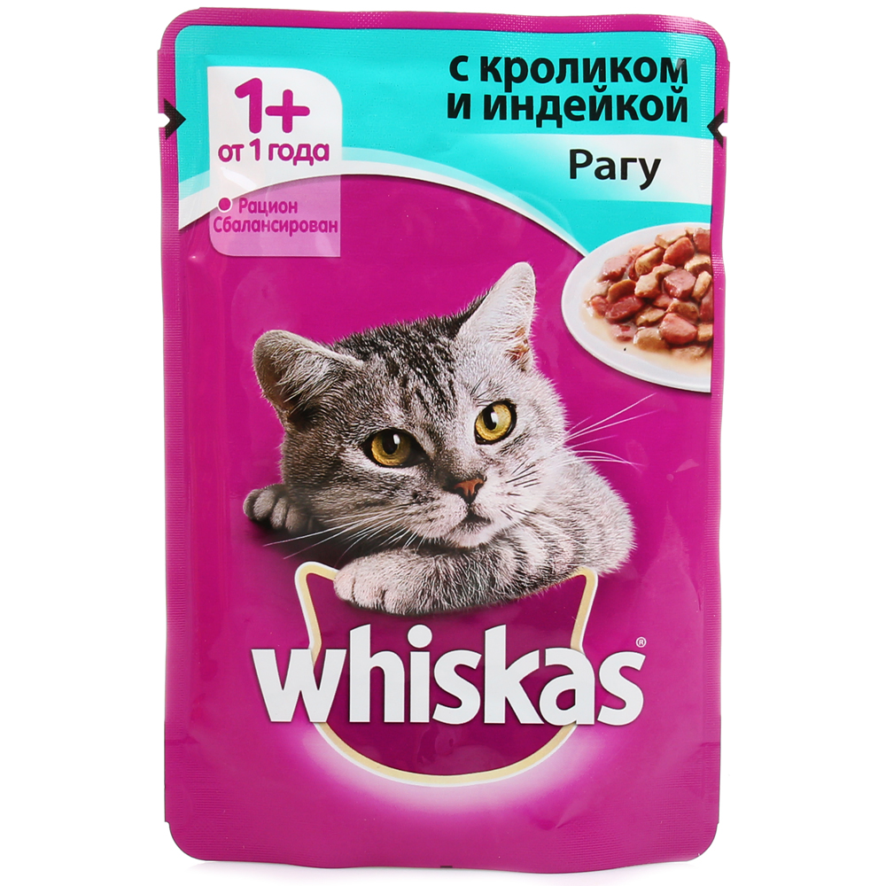 Вискас 85г рагу с кроликом и индейкой от 1 года для кошек купить за 36 руб.  с доставкой на дом в интернет-магазине «Palladi» в Южно-Сахалинске