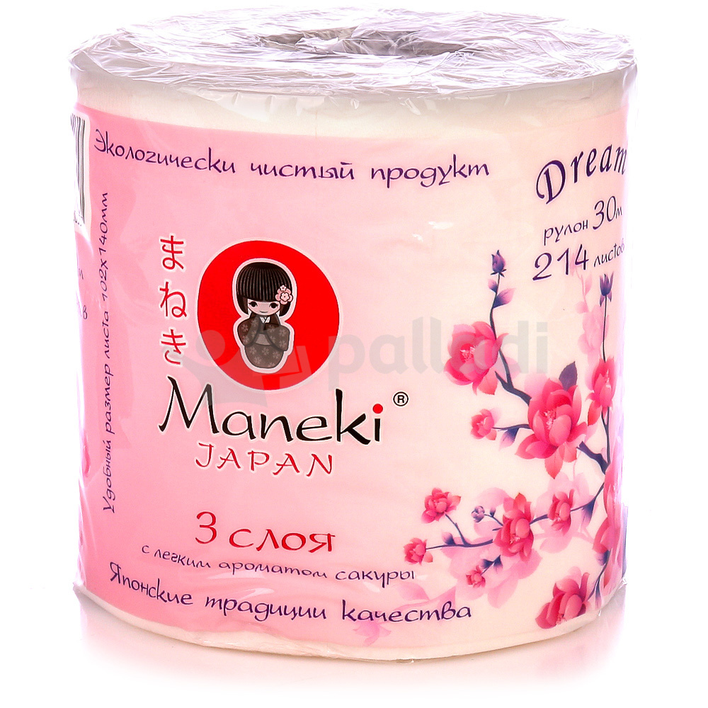 Бумага туалетная Maneki Dream с легким ароматом сакуры 3-х слойная 30м,1  рулон, Япония