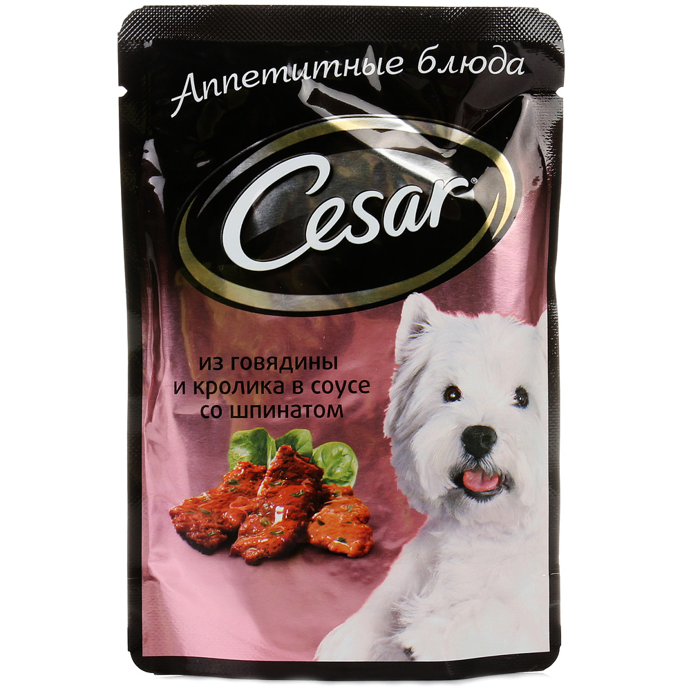 Корм для собак Cesar 100г говядина/кролик в соусе со шпинатом для собак ...