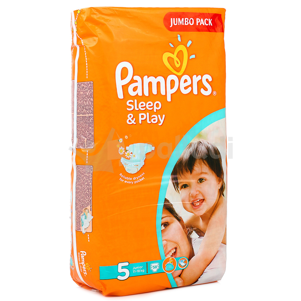 УД Подгузники PAMPERS Sleep and Play 5 Junior 11-18 кг 58шт. купить за 1  261 руб. с доставкой на дом в интернет-магазине «Palladi» в Южно-Сахалинске