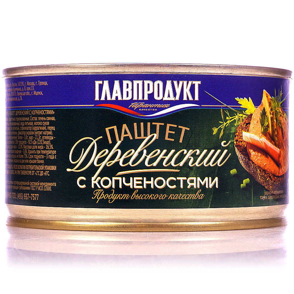 Паштет ГлавПродукт 315г с копченостями Деревенский ж/б купить за 59 руб. с  доставкой на дом в интернет-магазине «Palladi» в Южно-Сахалинске