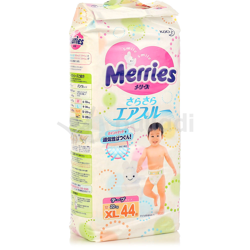 Подгузники MERRIES для детей XL 12-20кг 44шт (1/4) купить за 1 668 руб ...