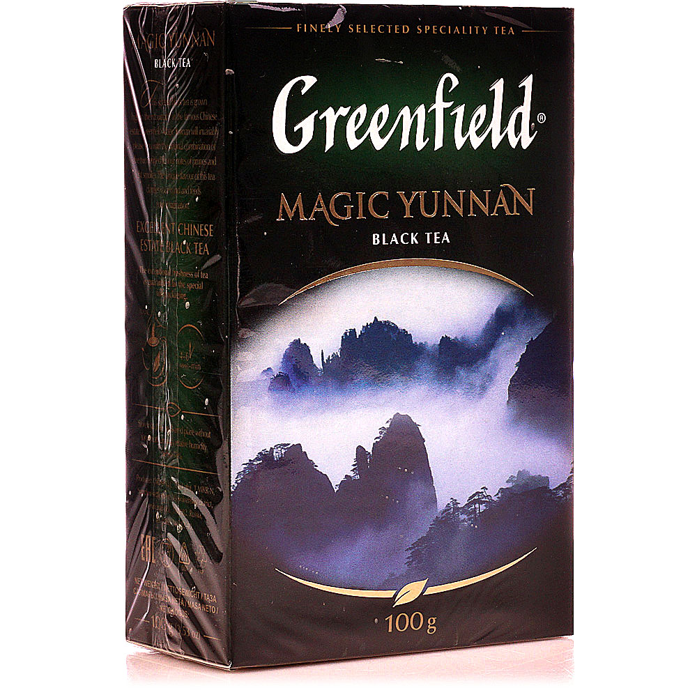 Чай greenfield magic. Чай Гринфилд Magic Yunnan. Гринфилд чай Мэджик Юньнань. Чай черный Greenfield Magic Yunnan 100г. Чай "Гринфилд" (пак) 100*2г Меджик Юньнань черный/9пачк.