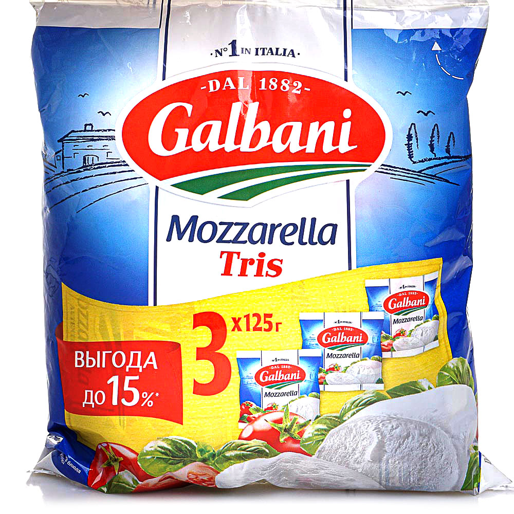 Сыр Моцарелла Galbani Трио 45%, 375 г купить за 469 руб. с доставкой на ...
