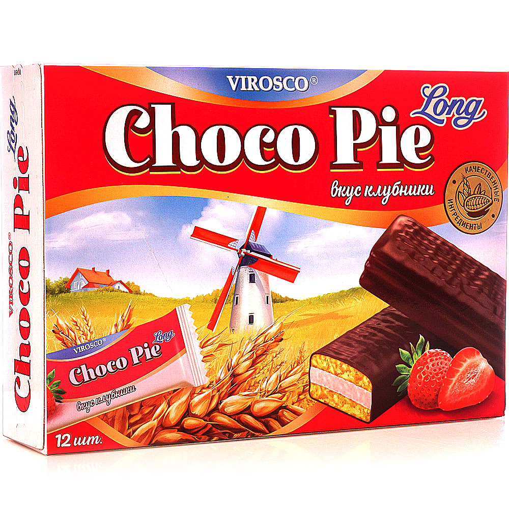 Choco pie 12. Choco pie VIROSCO. Печенье Choco pie long VIROSCO 216 гр. Чокопай long VIROSCO. Печенье чокопай Лонг клубника 216 г.