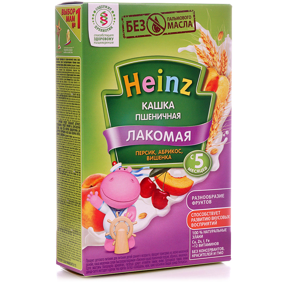 Каша heinz лакомая пшеничная абрикос персик вишенка