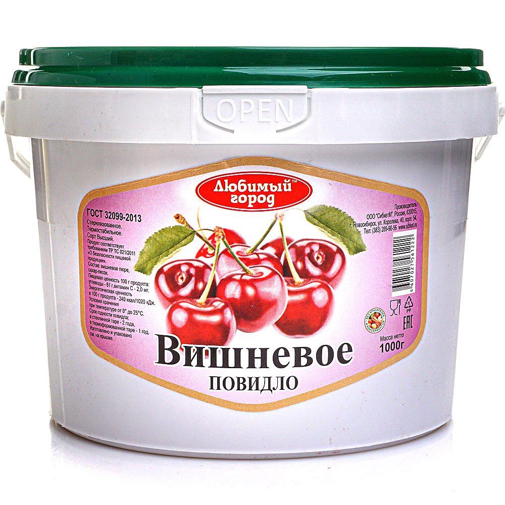 Повидло Любимый город 1кг вишня пл/б купить за 146 руб. с доставкой на дом  в интернет-магазине «Palladi» в Южно-Сахалинске