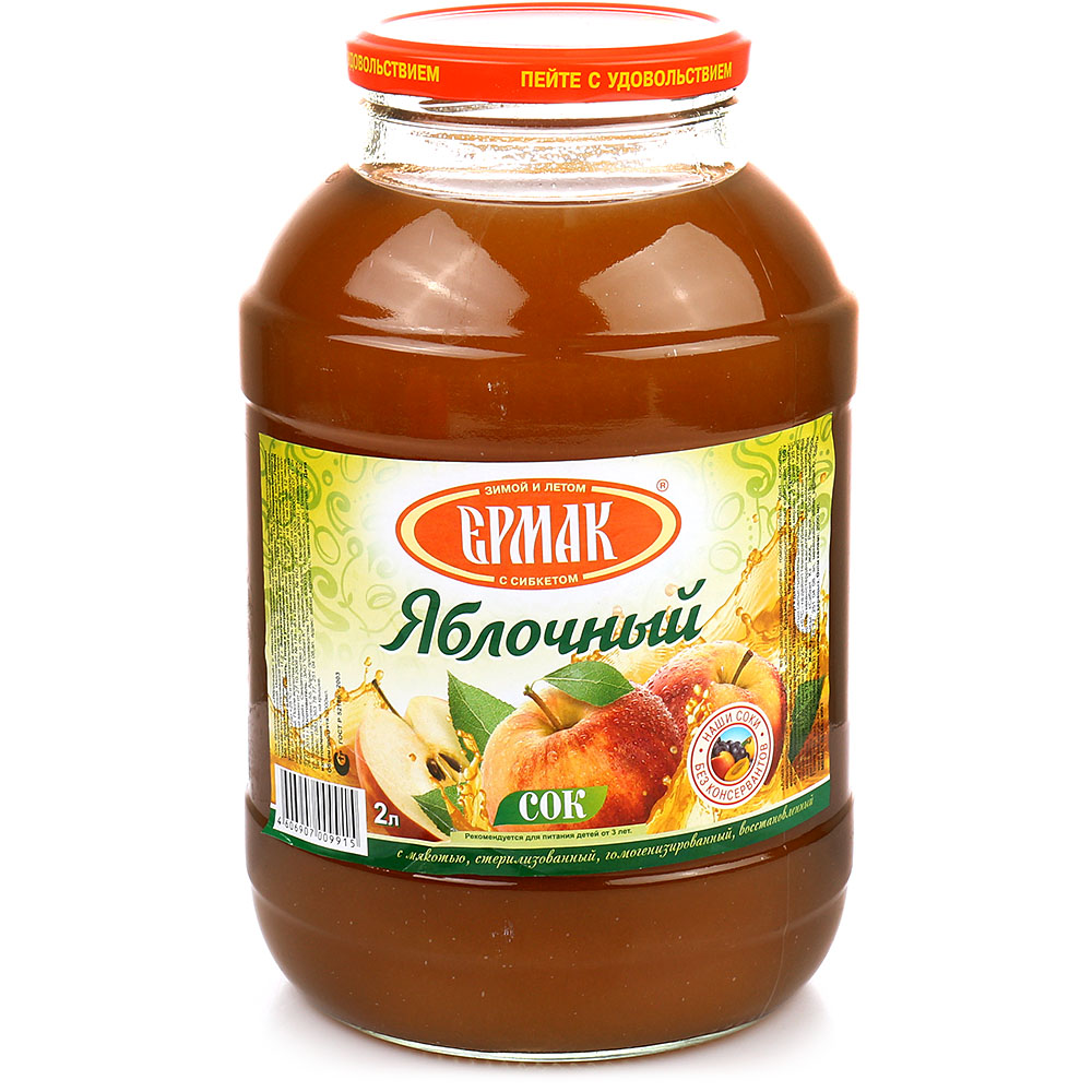 Сок Ермак 2л яблочный с мякотью купить за 143 руб. с доставкой на дом в ...
