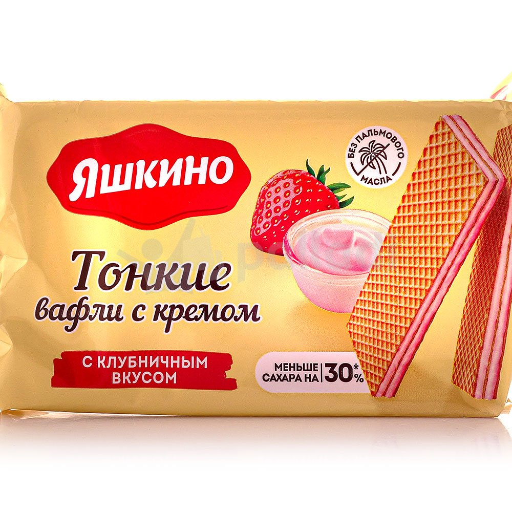 Вафли тонкие Яшкино с кремом с Клубничным вкусом, 144 г