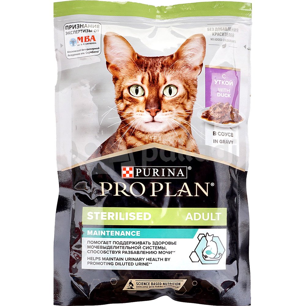 Корм Purina Pro Plan 85г для взрослых стерилизованных кошек с уткой для  кошек купить за 106 руб. с доставкой на дом в интернет-магазине «Palladi» в  Южно-Сахалинске