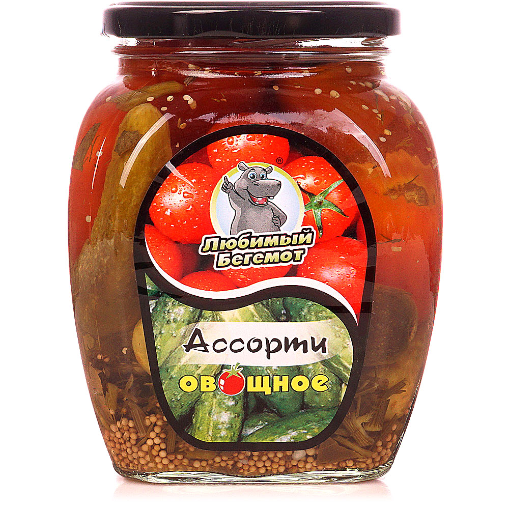 Ассорти Любимый бегемот 720г маринованные помидоры и корнишоны купить ...
