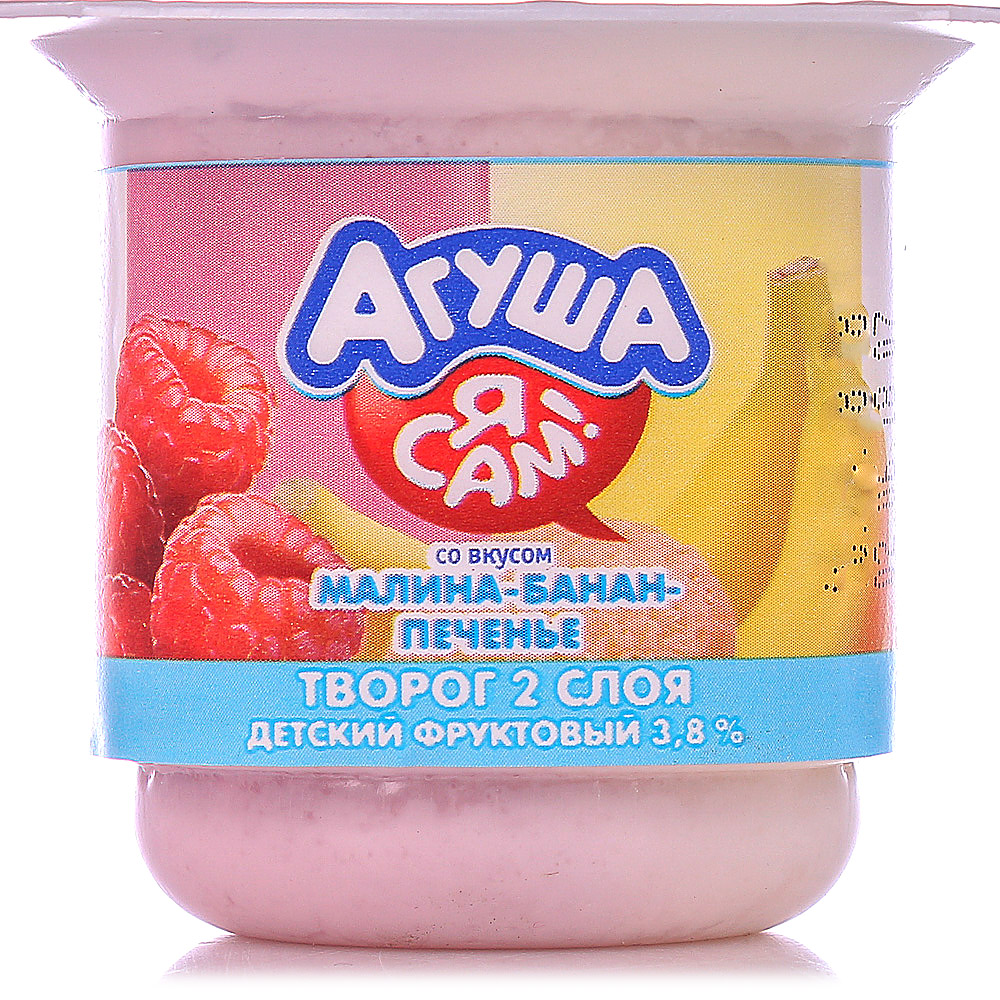 Творожок Агуша Я Сам 3,8% 100г малина/банан/печенье двухслойный купить ...
