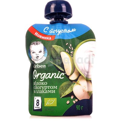 Пюре Гербер ORGANIC 90г Йогурт/яблоко/злаки 1/16