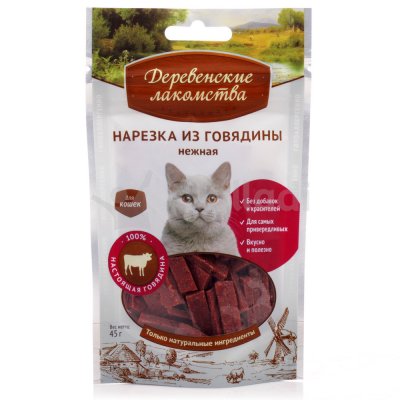 Нарезка из говядины для кошек 45г Деревенские лакомства 54466