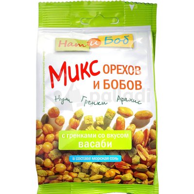 Микс орехов и бобов 70г с гренками со вкусом васаби