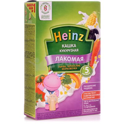 Каша Хайнц Лакомая 200г кукурузная тыква чернослив морковь с 5 месяцев