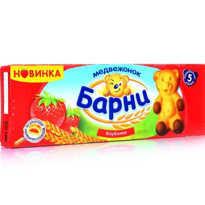 Пирожное Барни Медвежонок 150г бисквитное с клубничной начинкой 