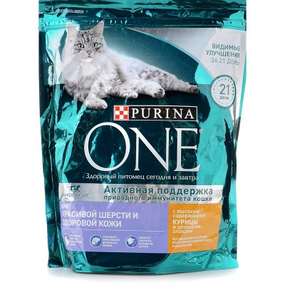 Корм Purina ONE 750г для кошек для красивой шерсти и здоровой кожи с курицей и цельными злаками