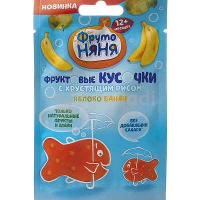 Фруктовые кусочки Фруто Няня с хрустящим рисом  яблоко/банан 12г 1/40