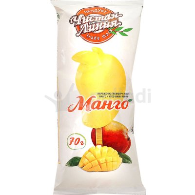 Мороженое Чистая Линия пломбир с пюре манго и кусочками манго 70г