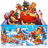 Коробка подарочная Новогодние сани картон 23х8,5х10,5 см (1кг) арт.801