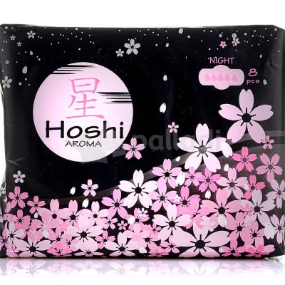 Прокладки гигиенические ночные HOSHI тонкие 5капель 8шт с ароматом сакуры