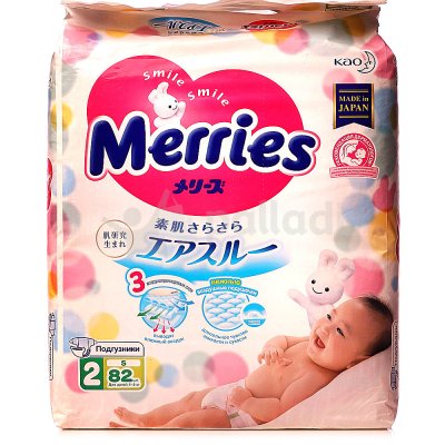 Подгузники MERRIES для детей S 4-8кг 82шт (1/4)