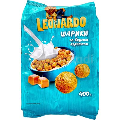 Сухой завтрак Leonardo 400г шарики со вкусом карамели