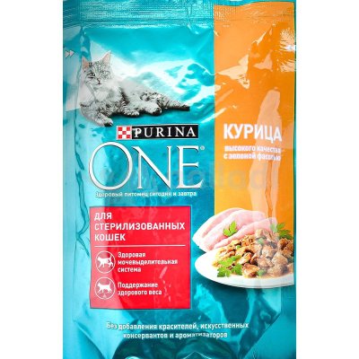 Корм Purina ONE 75г для стерилизованных кошек курица и зеленый фасоль