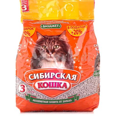 Наполнитель для кошачьих туалетов впитывающий Сибирская кошка Бюджет 3л