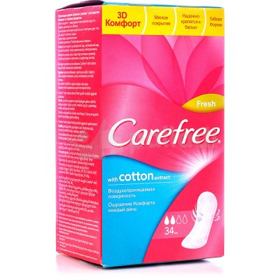 Прокладки гигиенические ежедневные CAREFREE Cotton fresh 34 шт (1/10)