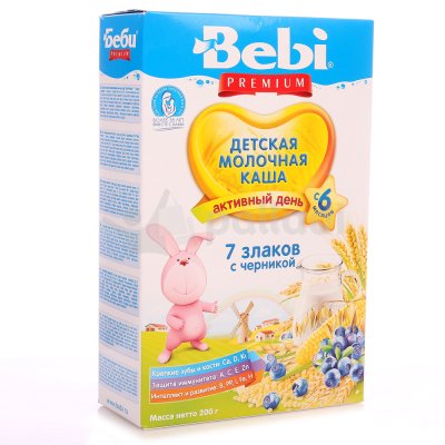 Каша Bebi премиум 200г молочная 7 злака с черникой с 6 месяцев