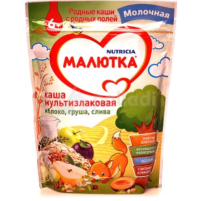 Каша Малютка 220г молочная мультизлаковая яблоко,груша,слива 