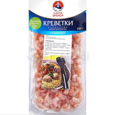 Креветки Санта Бремор Стандарт очищенные 250г вареный замороженный