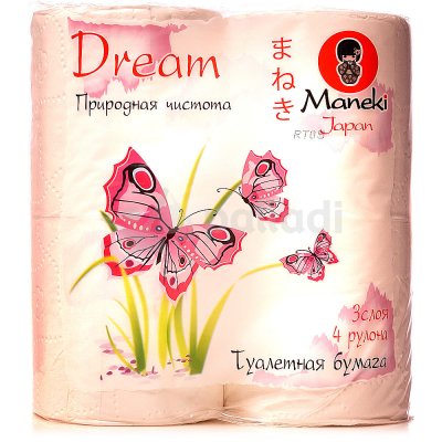 Бумага туалетная Maneki Dream Природная чистота 3сл. 23м, 4 рулона  Япония (1/10)