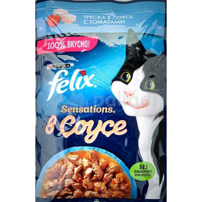 Felix Sensations 75г треска в соусе с томатами