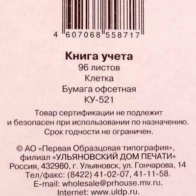 Книга учёта 96 листов клетка КУ-521