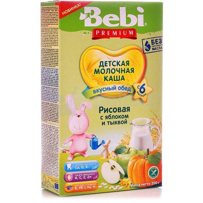 Каша Bebi премиум 200г молочная Рисовая с яблоком и тыквой с 6 месяцев
