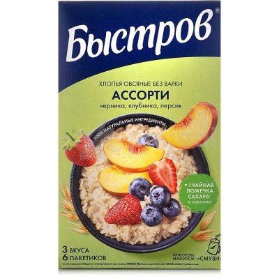 Каша овсяная Быстров Ассорти 240г 40г*6пак.черника/клубника/персик