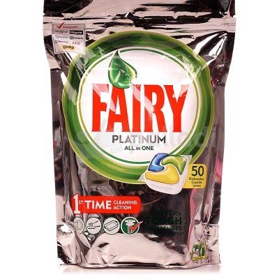 Капсулы для посудомоечных машин Fairy Platinum All in 1 лимон 50шт